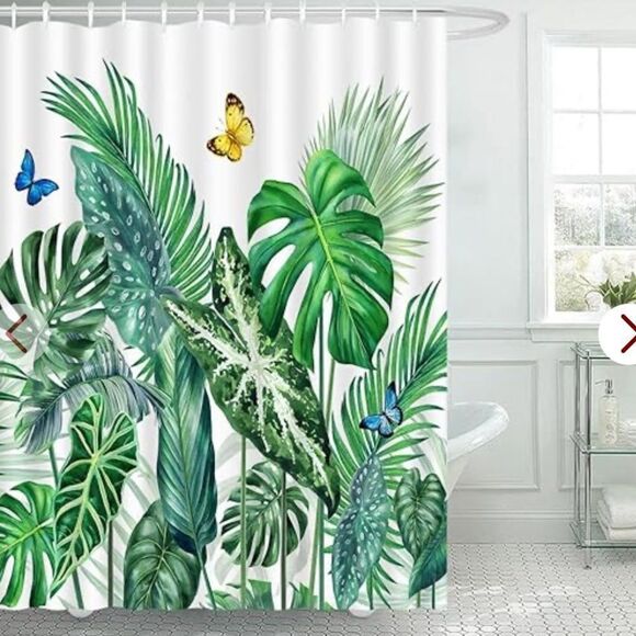 Tropical Leaves Shower Curtain Summer Green Palm Monstera Leaf Shower Curtain - Picture 1 of 1